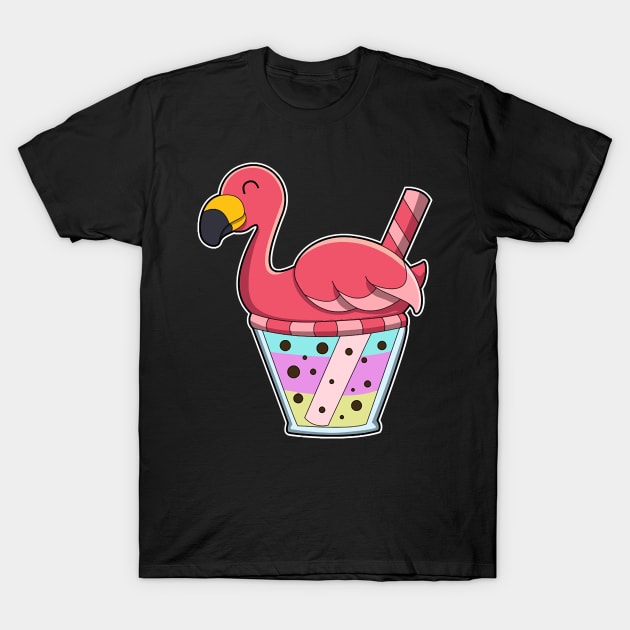 Flamingo with Mug of Juice & Drinking straw T-Shirt by Sonoma92